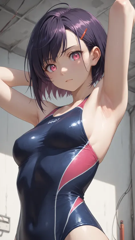 Mikazuki Shizuka, short hair, purple hair, hair ornaments, hair clip, PinkEye, bangs,sideburns, masterpiece, Highest Quality, 8k, high resolution, super detailed,HDR, 超high resolution, ultra-fine painting, clear focus, Physically Based Rendering, Extremely...