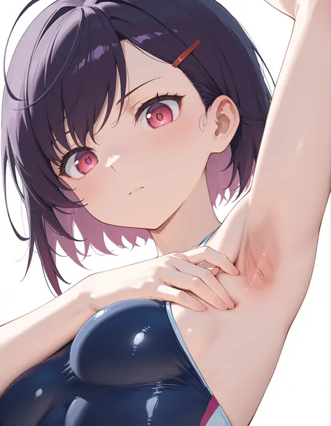 Mikazuki Shizuka, short hair, purple hair, hair ornaments, hair clip, PinkEye, bangs,sideburns, masterpiece, Highest Quality, 8k, high resolution, super detailed,HDR, 超high resolution, ultra-fine painting, clear focus, Physically Based Rendering, Extremely...