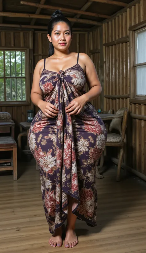 A Javanese attractive mature woman with a provocative curvaceous body, realistic big breasts, is 60 years old and has a figure with prominent curves, a plump with perfect proportions curves, generous curves and plus-size, a body with an hourglass figure, ...