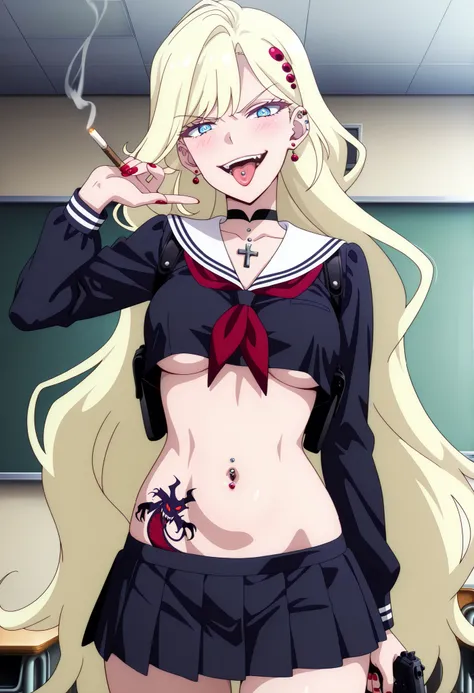 masterpiece, best quality, amazing quality,1girl, solo, BREAK
phaedr4,very long hair,blonde hair, hair ornament,blue eyes, 
nail polish, ,ear piercing, long hair, , lipstick,Hot girl, baddie, smoking, sensual, attractive, choker, ,cross necklace,,  jewelry...