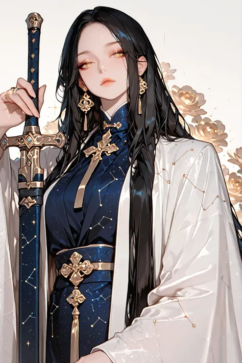 (Masterpiece Level:1.2, Highest Quality), 
(Meticulously Detailed CG, Ultra-Detailed), 
(Extremely Detailed and Beautiful:1.1), (Perfect detail:1.1),
Solo, Only one girl, elegant female posture,
very long hair, black hair, no bangs:1.2, forehead, soft droo...