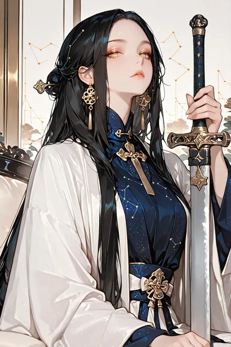 (Masterpiece Level:1.2, Highest Quality), 
(Meticulously Detailed CG, Ultra-Detailed), 
(Extremely Detailed and Beautiful:1.1), (Perfect detail:1.1),
Solo, Only one girl, elegant female posture,
very long hair, black hair, no bangs:1.2, forehead, soft droo...