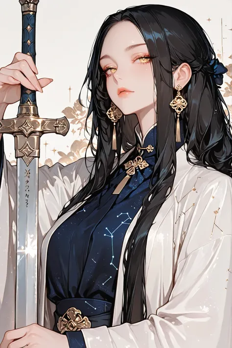 (Masterpiece Level:1.2, Highest Quality), 
(Meticulously Detailed CG, Ultra-Detailed), 
(Extremely Detailed and Beautiful:1.1), (Perfect detail:1.1),
Solo, Only one girl, elegant female posture,
very long hair, black hair, no bangs:1.2, forehead, soft droo...