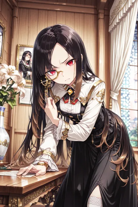 ((language: Japanese、English)、(Masterpiece), (Highest Quality), (High Score), (High Resolution),(4k),Uncensored,),
(medieval France、(morning)、(Indoor)、1girl,,solo,),
"(,(Luxurious noble mansion,wooden wall,study, wooden table, writing implements, flowers...