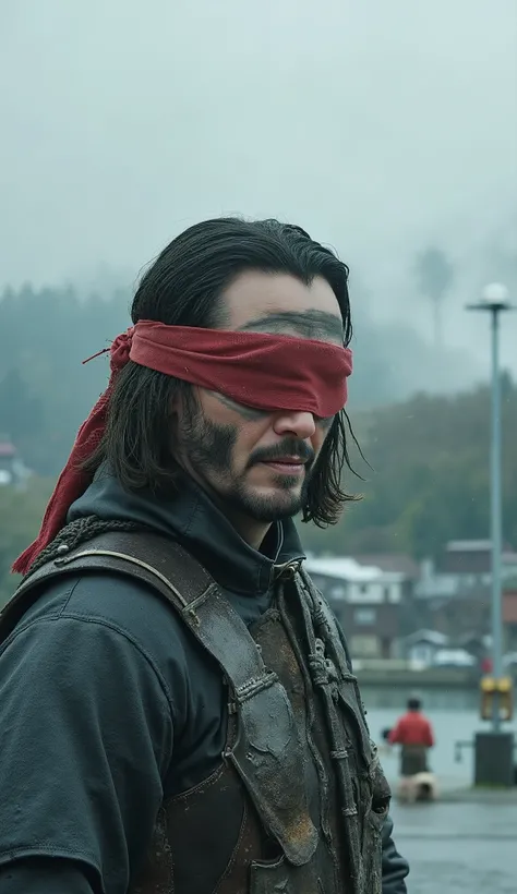 Ultra-realistic 8K close-up of Keanu Reeves as Kenshi from Mortal Kombat, with red cloth band blindfolding with leather and metal armor, long braided hair. Face painted like Indian
Fund: Norwegian villages among snowy trees, lake reflecting cold light, sm...