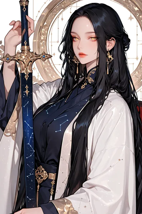 (Masterpiece Level:1.2, Highest Quality),
(Meticulously Detailed CG, Ultra-Detailed),
(Extremely Detailed and Beautiful:1.1), (Perfect detail:1.1),
Solo, Only one girl, elegant female posture,
very long hair, black hair, no bangs:1.2, forehead, gold eyes...