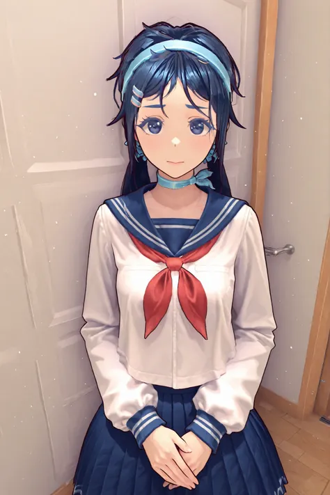 Miside, Mita wearing her Japanese school uniform pose sexy, extremely detailed image. 