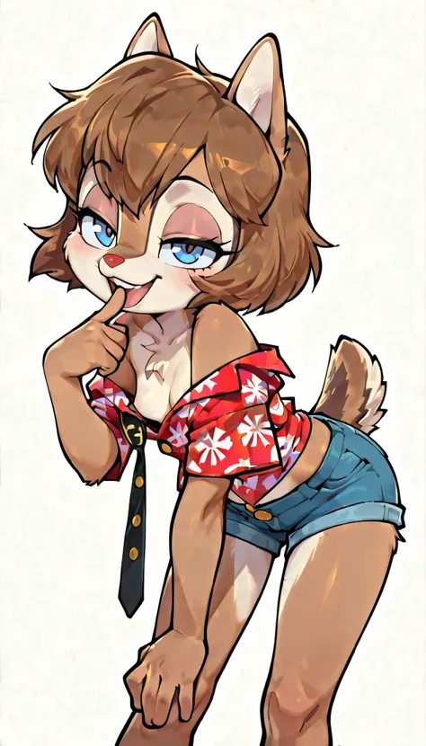 score_9, score_8_up, score_7_up, score_6_up,, hi_res, furry_source, absurdres, masterpiece, best quality, amazing quality, Chip'n Dale Rescue Rangers, 1girl, solo, alone, Femdale, furry, anthro, chipmunk girl, brown fur, blue eyes, chipmunk tail, red nose,...