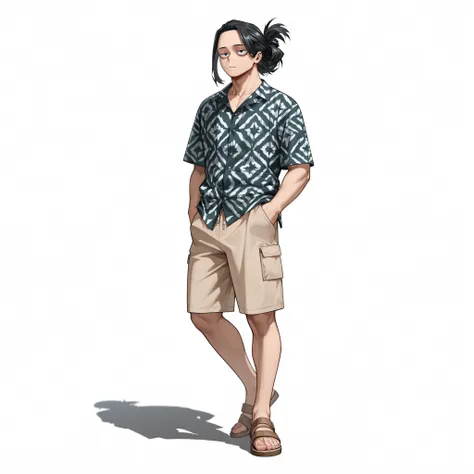 (male), (adult man), (slim body), (black hair), (long voluminous hairstyle), (black eyes), (no beard), (no rings), (solo), (single character), (full body version), (white background), (no background), (highly detailed), (shadow), (standing pose), (natural ...