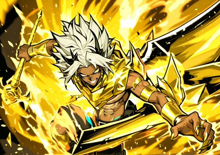 masterpiece, better quality, incredible quality, hyper-detailed, male character, taned skin, gold claws,