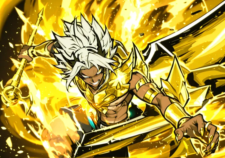 masterpiece, better quality, incredible quality, hyper-detailed, male character, taned skin, gold claws,