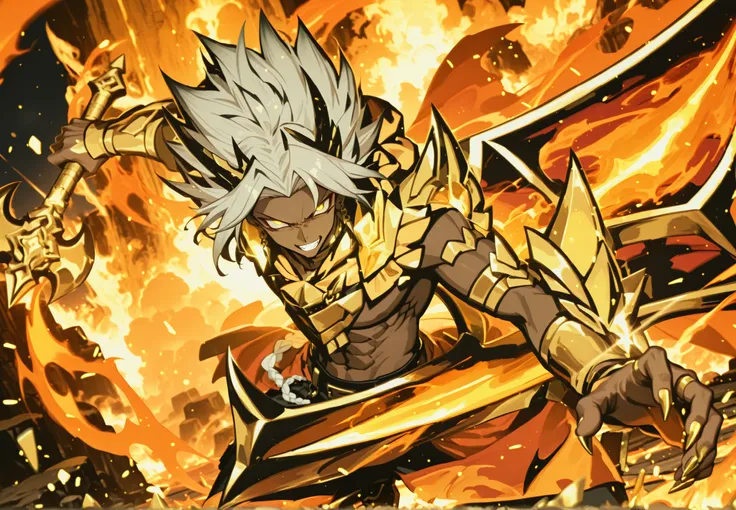 masterpiece, high quality, ultra-detailed, dark skinned, gold claws,