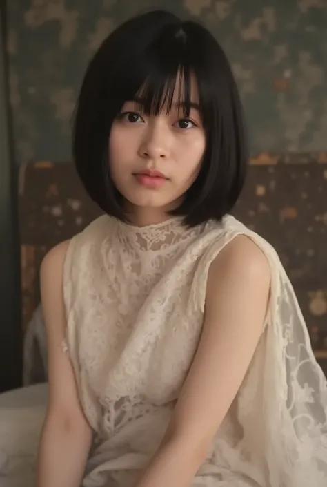 (( premium quality,  8k )), ((masterpiece)), ( details),    、dark hair,  Japanese Girl,   first-person view   ,ONE WOMAN, thin girl, petite girl ,   sexy,(  full nude,  in the bedroom),(((    very big breasts,  full nude,  beautiful breasts, short bob hair...