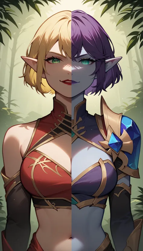 (8K, highest quality, masterpiece:1.2), High resolution, masterpiece, break, beautiful woman, beautifully mouth, highly eyes and face, beautiful fine eyes, upper body, slim body, 20 years old girl, (1girl, short hair, pointy ears, angry, smirk, lustful eye...