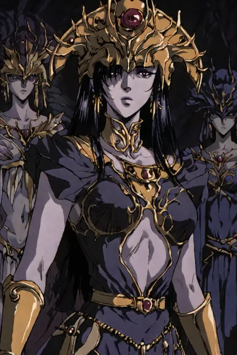 score_9, score_8_up, score_7_up, score_6_up, score_5_up, score_4_up, masterpiece, highres, absurdres, newest, best quality, rolstyle, 1woman, adult woman, 30years old, female focus, fantasy anime 1990s style, long black hair, Helmet, eyes covered, medium b...