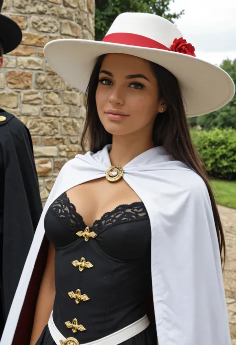 (unity papel de parede 8k:1.4), Qualidade Superior, obra-prima, papel de parede 8k, altamente detalhado, luz detalhada, melhores sombras, Highly detailed skin, beautiful attention to detail, Young Woman Knight, (hat and cape  :1.5), Men's Clothing An under...