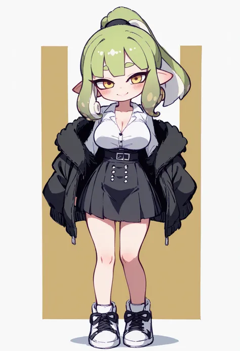 nsfw、masterpiece、high resolution、Highest Quality、Slightly strong contrast、Realistic、deformed、1 cute Splatoon girl、Inkling、Full Body、detailed face、beautiful faces、Big, Cute Eyes、beautiful eyes、golden eyes、long lashes、plump lips、Rouge、Blush、Slightly Smiling、...