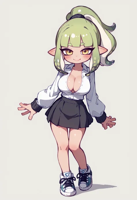 nsfw、masterpiece、high resolution、Highest Quality、Slightly strong contrast、Realistic、deformed、1 cute Splatoon girl、Inkling、Full Body、detailed face、beautiful faces、Big, Cute Eyes、beautiful eyes、golden eyes、long lashes、plump lips、Rouge、Blush、Slightly Smiling、...