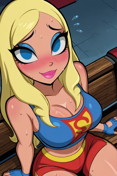 BREAK, score_6_up, score_7_up, score_8_up, score_9, masterpiece, best quality, amazing quality, SGJLA, 1girl, solo, blonde hair, blue eyes, pink lipstick, long hair, makeup, large breasts, busty, cleavage, curvy, athletic, looking at viewer, seducing viewe...