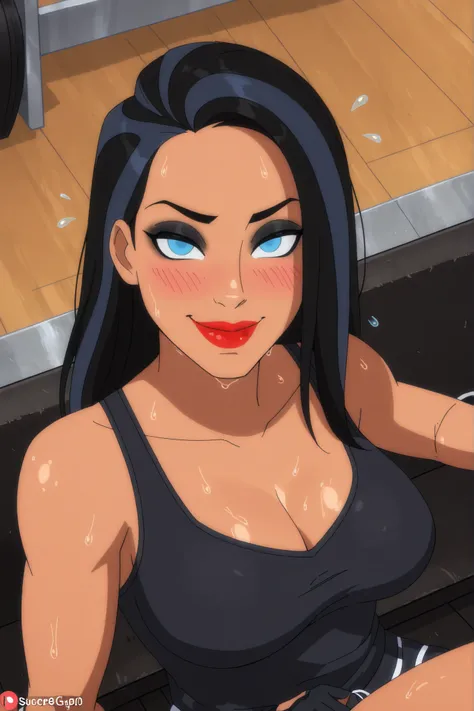 BREAK, score_6_up, score_7_up, score_8_up, score_9, 1girl, solo, long hair, blue eyes, black hair, two-tone hair, lipstick, makeup, dark-skinned female, t4l1a4lg00l, large breasts, busty, cleavage, curvy, athletic, looking at viewer, seducing viewer, teasi...