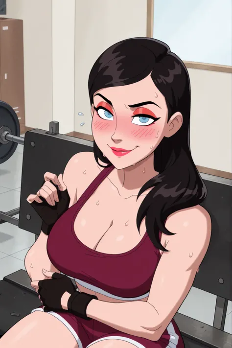 BREAK, score_6_up, score_7_up, score_8_up, score_9, 1girl, solo, loislane, black hair, long hair, makeup, lipstick, blue eyes, large breasts, cleavage, curvy, athletic, looking at viewer, seducing viewer, teasing viewer, smiling, closed mouth, seductive ex...