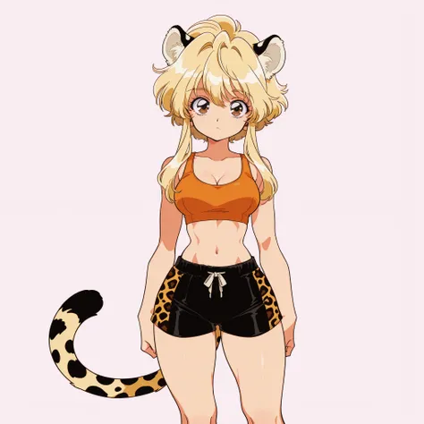 masterpiece, ultra-HD, impressionism, high detail, best quality, very aesthetic, 8K, best quality, beautiful, ultra-high resolution, 32K UHD, sharp focus, hrn_yc Style, bokeh, retro artstyle, 1990, 1girl, solo, short messy ash-blonde hair, cheetah pattern,...