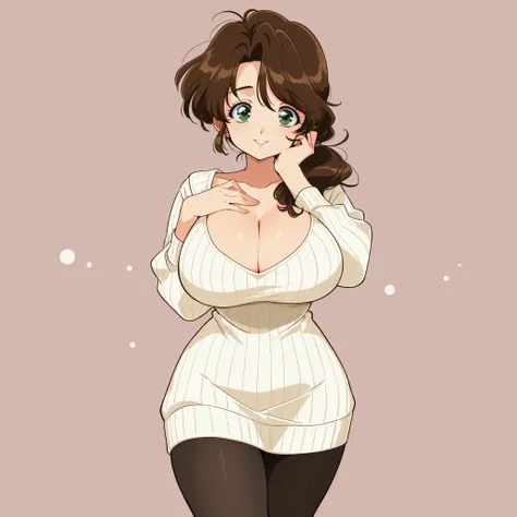 masterpiece, ultra-HD, impressionism, high detail, best quality, very aesthetic, 8K, best quality, beautiful, ultra-high resolution, 32K UHD, sharp focus, hrn_yc Style, bokeh, retro artstyle, 1990, 1woman, solo, mature woman, housewife, long dark brown hai...