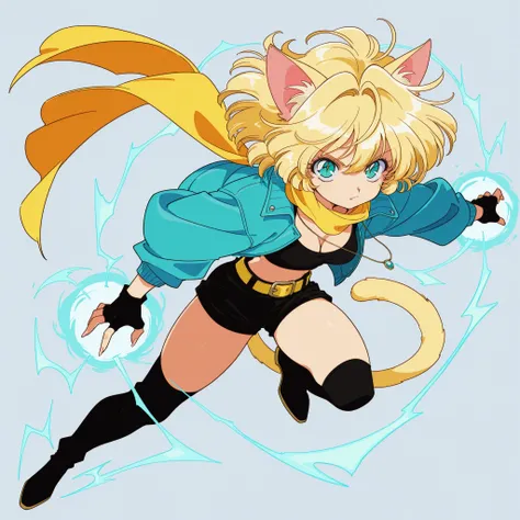 masterpiece, ultra-HD, impressionism, high detail, best quality, very aesthetic, 8K, best quality, beautiful, ultra-high resolution, 32K UHD, sharp focus, hrn_yc Style, bokeh, retro artstyle, 1990, 1girl, solo, short messy blonde hair, turquoise eyes, slit...