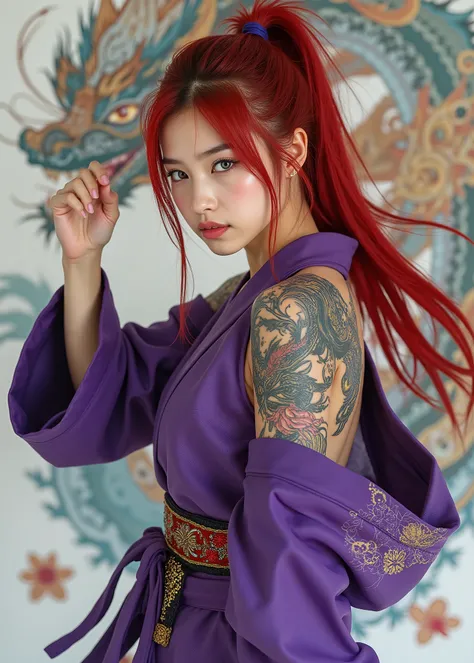 Casual Hoodie, high resolution, high resolution, 24K Video Quality. beautiful, Aqua Blue Eyes, She depicts a 21-year-old Japanese woman of martial arts ethnicity. She is striking a dynamic fighting pose., is confident and powerful.. Her Long, . Her red ...