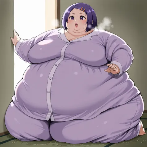 lips, thick lips, pokemon (creature), no humans, harunasairenji, haruna sairenji, hair ornament, hairclip, purple eyes, purple hair, short hair, swept bangs, forehead, sexy expression, innocent, , soft lighting, mature female, medium breasts, sweating, wet...