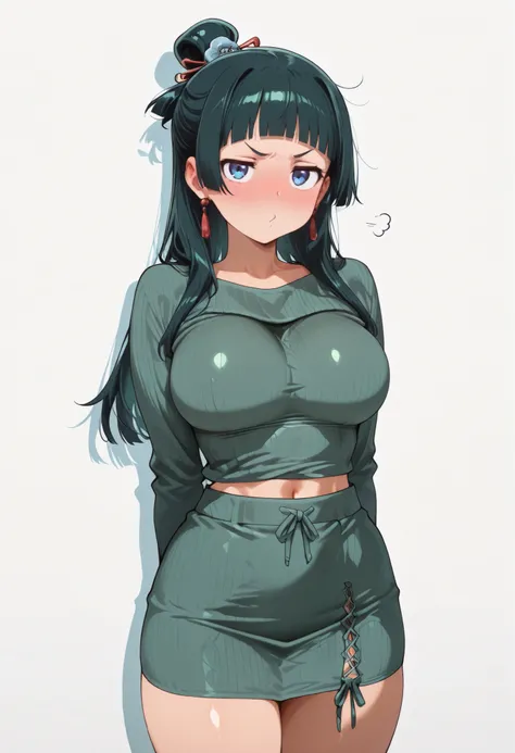 score_9, score_8_up, score_7_up, score_6_up, score_5_up, score_4_up, masterpiece, high quality, BREAK, 1girl, navel, midriff, rounded breasts, thick breasts, sfw, looking at viewer, nose blush, shiny legs, shiny body, shiny hair, clear skin, clear body,, l...