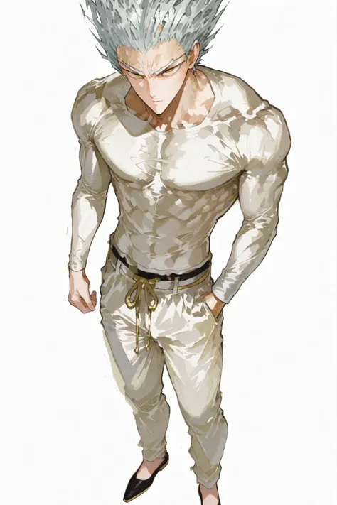 1 man full body [[[silver hair, yellow eyes, sexy harry line, suitable muscle, One Punch Man [Garou] illustration, high definition, Clean Background, clean lines, delicate expression, soft texture, Clear, 4K, Delicate Drawing, 초high definition,     perfect...