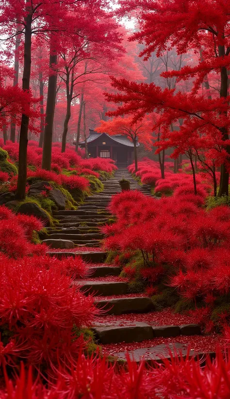 (古いAs I climbed the mossy stone steps, 、a vermilion Japanese temple appears:1.5),(Japanese-style templeと石灯籠:1.5),(As I climbed the mossy stone steps, 、A magnificent old shrine appears:1.5), (A beautiful world dyed in the sunset:1.5),A mysterious world),fan...