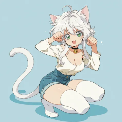 masterpiece, ultra-HD, impressionism, high detail, best quality, very aesthetic, 8K, best quality, beautiful, ultra-high resolution, 32K UHD, sharp focus, hrn_yc Style, bokeh, retro artstyle, 1990, 1girl, solo, short messy white hair, long locks, ahoge, bl...