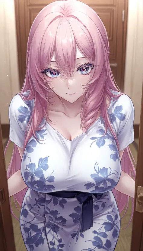 {{masterpiece}}、{{Highest Quality}}、{{Super Detailed}}、Pretty Eyes、perfect human body、(１ Adult Woman、solo)、long eyelash、(Watery eyes )、beautiful faces、{{very delicate and beautiful}}、{{wearing baggy t-shirt clear}}、high resolution、cinematic、Comes Into a Ro...