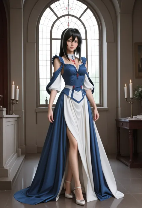 (Rozen Maiden: 1.5 ),full body、dark haired、Dark Eyes、beautiful woman taking off plastic、alone、Castle、princess、dress