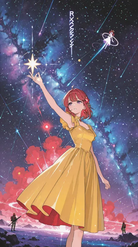 highdefinition images,Star Princess、lost in a space like an illusion yellow dress with red hair ornaments、Looking for a way out with a soldier of rabbits