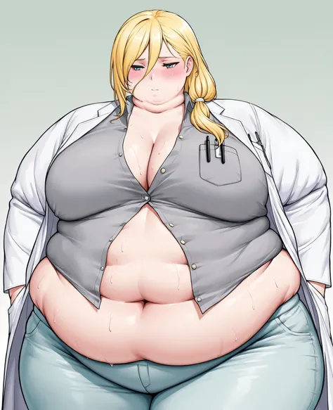 masterpiece, best quality, solo, 1girl, score_9, score_8_up,score_7_up BREAK, 1girl, solo, chubby, fat, very fat, obese, obesearms and legs, sloppy stomach, saggy round breasts, fat face, fupa, double chin, plump, thick thighs, thigh, morbidly obese, immob...