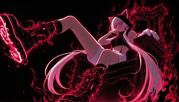 neon art, neon lineart, colorful neon lineart, neon silhouette, silhouette, neon colors, glowing, glow effect, bright outlines, vibrant colors, high contrast, dark background, digital art, 1girl, OC/Seira/, aegyo sal, very long eyelashes, empty eyes, gloss...