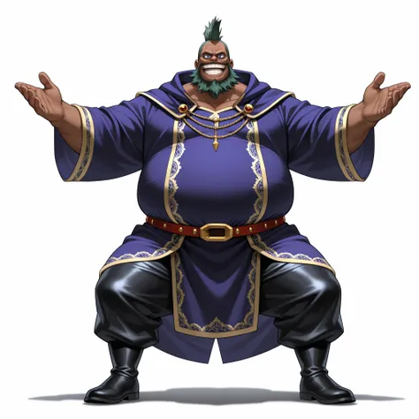 (male), (old man), (large arm), (very fat body), (short mohawk hairstyle, dark skin), (green beard), (blue eyes), (giant body), (giant character), (solo), (single character), (full body version), (white background), (no background), (highly detailed), (sha...