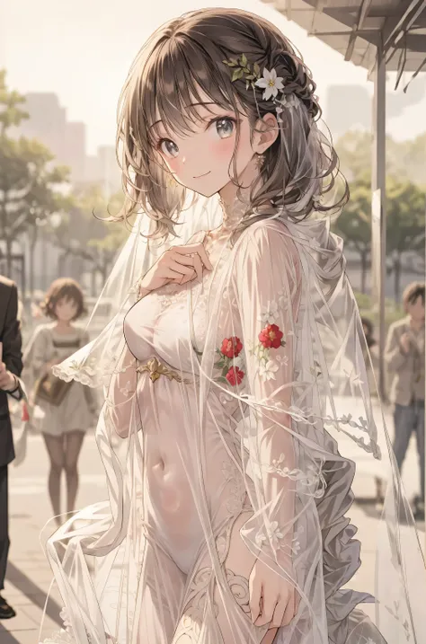 The Veiled Bride、graceful behavior、big smile、Dark Dawn、holy church background、High Quality、portrait、Photo、HDR、bokeh effect、Delicate Hues，((最High Quality)), (very detailed), (High Definition CG Composite 8K Wallpaper), 高いly detailed, 高い-definition raw colbo...