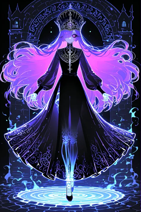 (source_anime,xxx667_illu,glowing,ghostly) The undead medival princes. (She has a transparent skin, the silhouette of her skeletal bones can be see through.) She has a shorty flat-chested body shape. She has ghostly pale skin and bruises under her eyes. S...