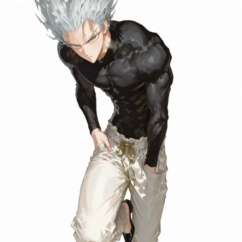 1 man full body [[[silver hair, yellow eyes, sexy harry line, suitable muscle, One Punch Man [Garou] illustration, high definition, Clean Background, clean lines, delicate expression, soft texture, Clear, 4K, Delicate Drawing, 초high definition,     perfect...