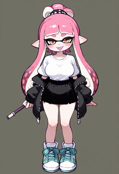 nsfw、masterpiece、high resolution、Highest Quality、Slightly strong contrast、Realistic、deformed、((1 Cute Splatoon Girl、Inkling))、Full Body、detailed face、beautiful faces、Big, Cute Eyes、beautiful eyes、Black Sclera、golden eyes、long lashes、plump lips、Rouge、Blush、...