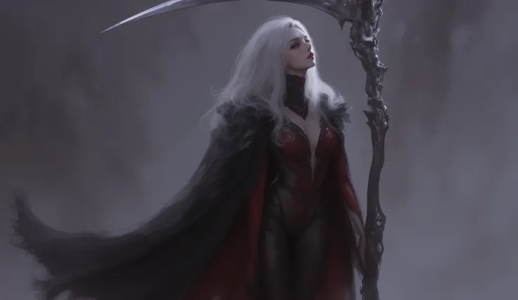 looking away, anime, 1girl , difficult 、 sexy pose, full body, long legs, Asian Beauty , Perfect Style, perfect body, Drow is a female dark elf with unnaturally black skin, white long wavy hair, with red eyes, beautiful, In black clothes. Skinny. good l...