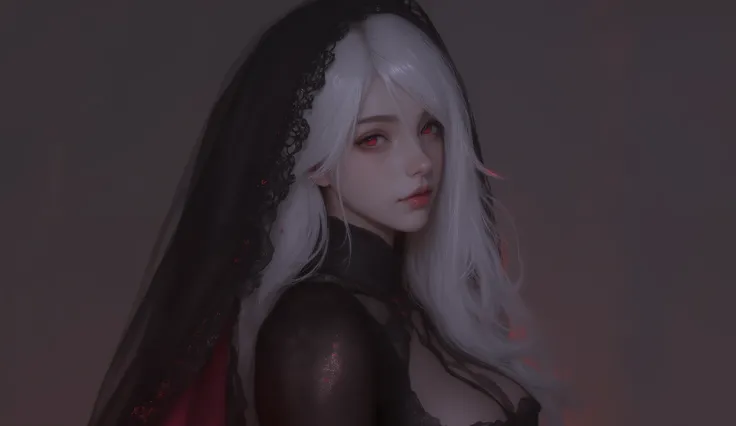 looking away, 1girl , difficult 、 sexy pose, full body, long legs, Asian Beauty , Perfect Style, perfect body, Drow is a female dark elf with unnaturally black skin, white long wavy hair, with red eyes, beautiful, In black clothes. Skinny. good lighting...