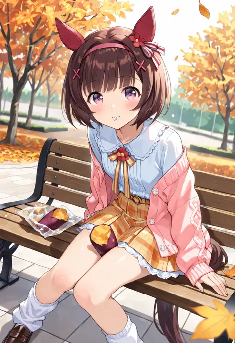 (masterpiece, best quality, perfect face:1.4), wide angle, nishino flower \(umamusume\), 1 girl, horse ears, ((ear cover)), ear ornament, hair ornament, pink headband, small breasts, horse tail, tail on the lower back, proportional body, proportional,beaut...