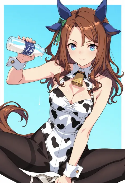 1girl, (solo:1.3), King Halo (Umamusume), sigh, smile:1.3,
medium-length brown hair with silky texture, softly curved ends, gentle shine,
(horse ears:1.4), cow ears, (small curved cow horns:1.3), cow tail,
(emerald blue eyes:1.3), refined and confide...