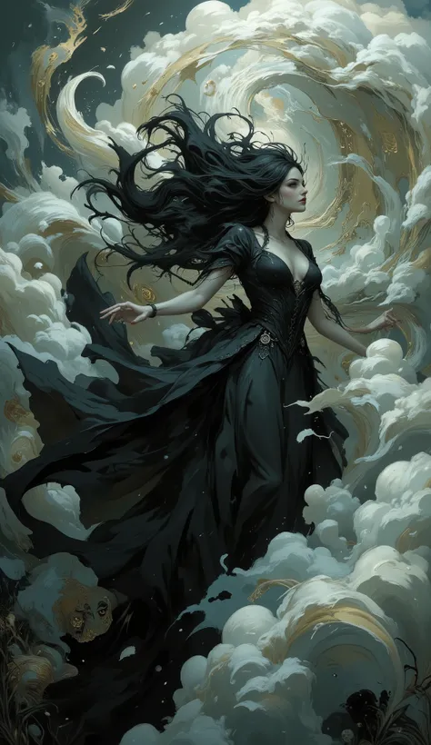A beautiful gothic woman, Movements have been corrected , Practice is cultivation , darkness , Runes, Floating in the clouds