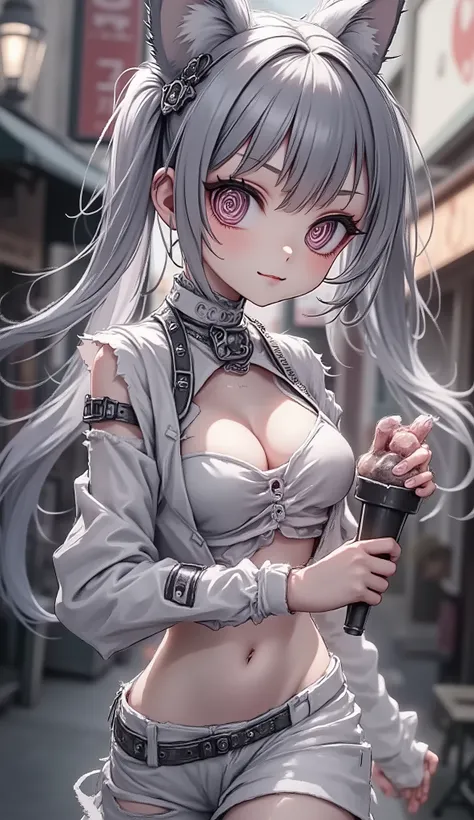 perfect anatomy, Exquisite Description, Silver Hair, A beautiful angel, wearing cute costumes、Pictures of them walking down the street、eating ice cream, realistic expression, 4K, high resolution, live-action, As shown in the picture, VERY REAL, , Brillian...